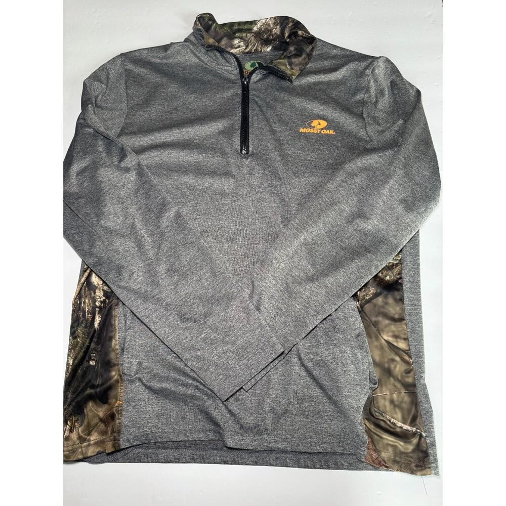 Mossy Oak Mens Camo Accent 1/4 Zip Performance Pullover Gray Size Large